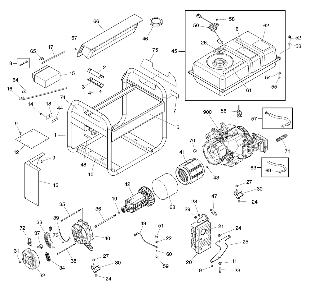 Main Unit Diagram and Parts List for 030679A-00  Briggs and Stratton Generator